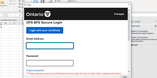Shows the OPS BPS secure login in smart view